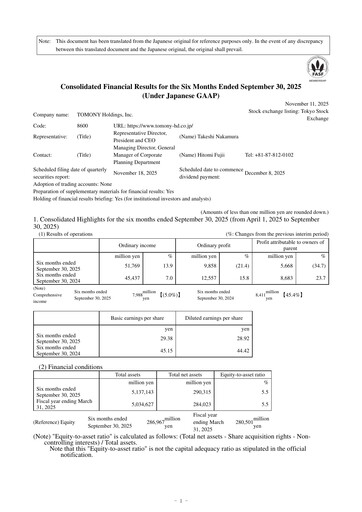 Thumbnail TOMONY Holdings Half-year Report 2026-h1
