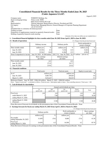 Thumbnail TOMONY Holdings Quarterly Report 2026-q1