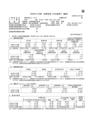 Thumbnail TOKAI Corp. Financial Report fy2026