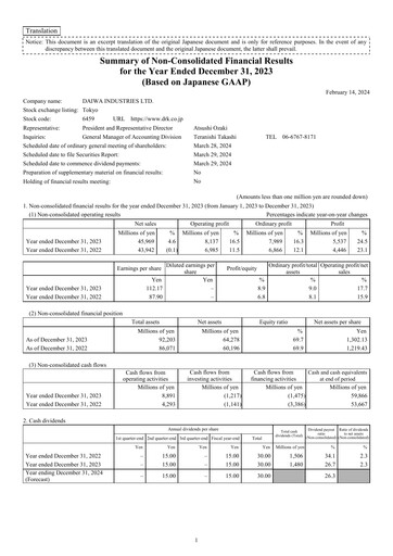 Vorschaubild Daiwa Industries Finanzmitteilung 2023