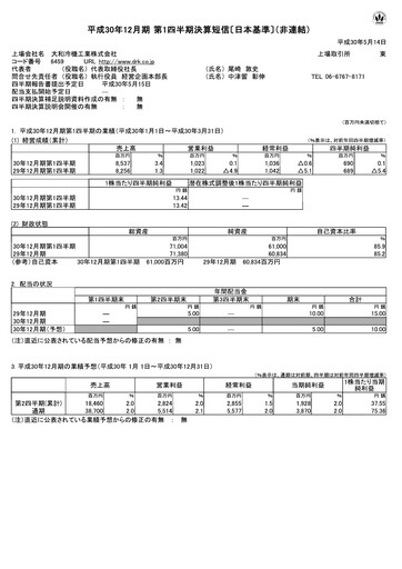 Miniature Daiwa Industries Rapport trimestriel 2018-q1