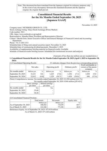 Thumbnail Nichireki Group Half-year Report 2025-h1
