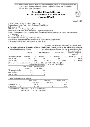 Thumbnail Nichireki Group Quarterly Report 2025-q1