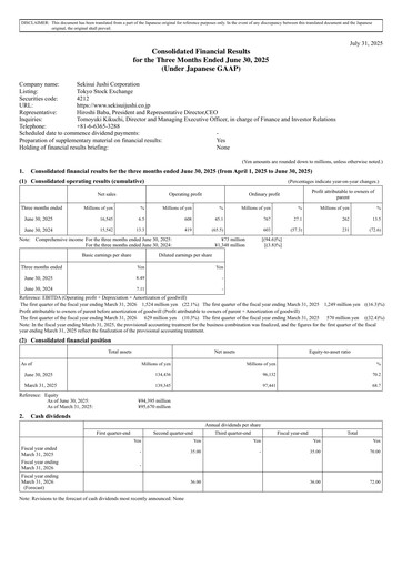 Thumbnail Sekisui Jushi Corporation Financial Statement 2025-q1