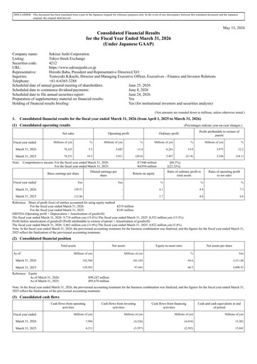 Thumbnail Sekisui Jushi Corporation Financial Statement 2026