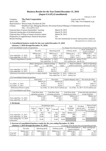 Thumbnail The Pack Corporation Financial Statement 2018