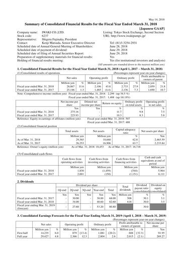 Thumbnail Iwaki Co. Financial Statement fy2018