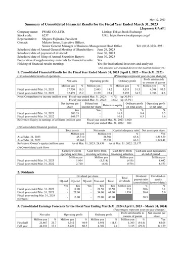 Thumbnail Iwaki Co. Financial Statement fy2023