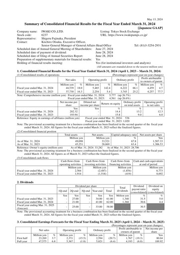 Thumbnail Iwaki Co. Financial Statement fy2024