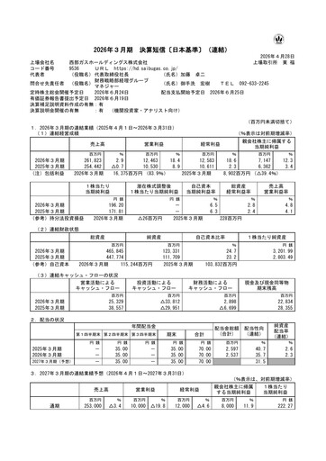 Thumbnail Saibu Gas Holdings Financial Report 2025-2026