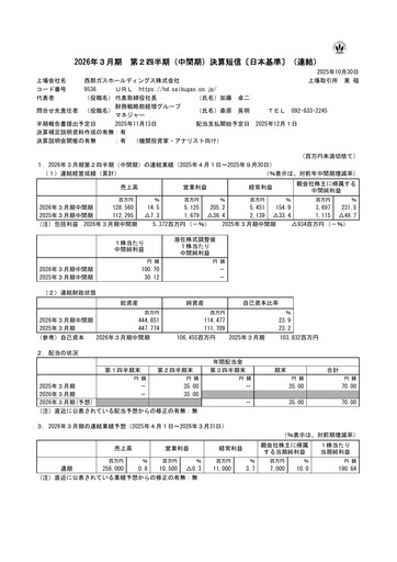 Thumbnail Saibu Gas Holdings Half-year Report 2026-h1
