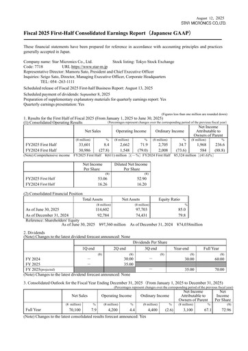 Thumbnail Star Micronics Half-year Report 2025-h1
