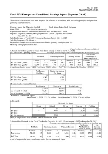 Thumbnail Star Micronics Quarterly Report 2025-q1