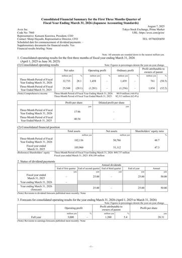 Thumbnail Avex Inc. Quarterly Report fy2026-q1