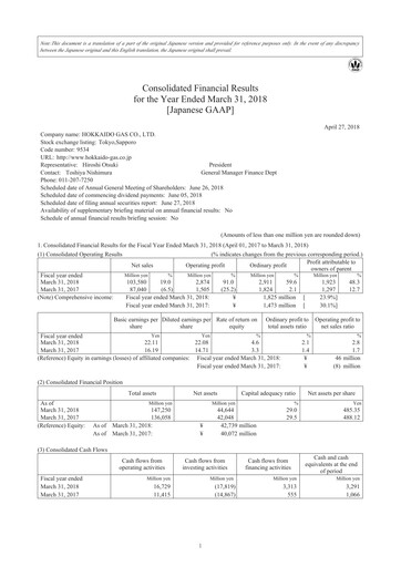 Thumbnail Hokkaido Gas Financial Statement fy2017