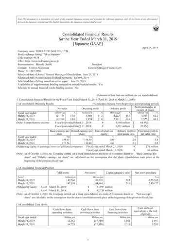 Thumbnail Hokkaido Gas Financial Statement fy2018