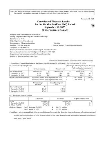 Thumbnail Okinawa Financial Group Half-year Report 2026-h1