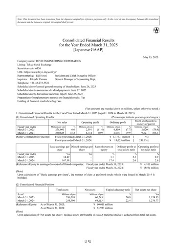 Thumbnail Toyo Engineering Corporation Financial Report 2025