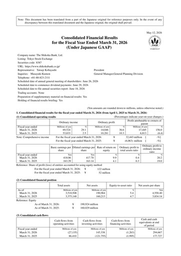 Thumbnail The Shikoku Bank Financial Report 2026