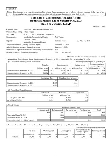 Thumbnail Nippon Air conditioning Services Half-year Report fy2024-h1