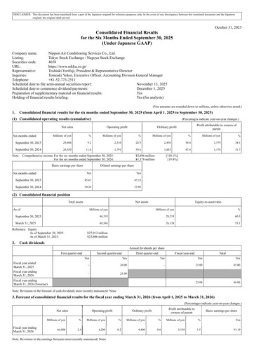 Thumbnail Nippon Air conditioning Services Half-year Report fy2026-h1