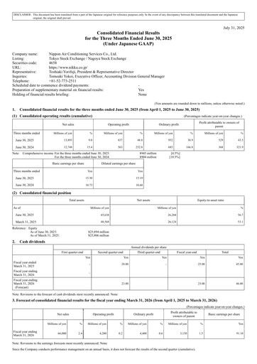 Thumbnail Nippon Air conditioning Services Quarterly Report fy2026-q1