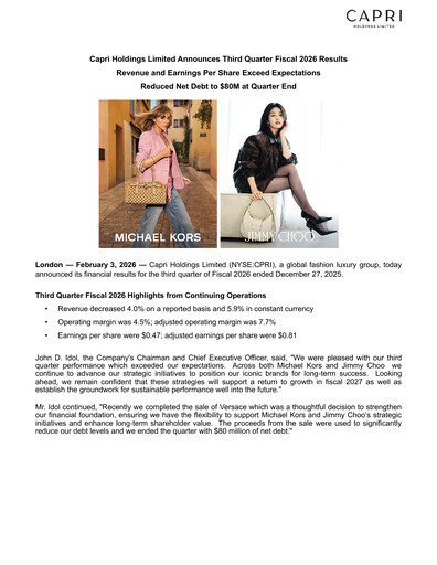 Miniature Capri Holdings Rapport trimestriel 2026-q3