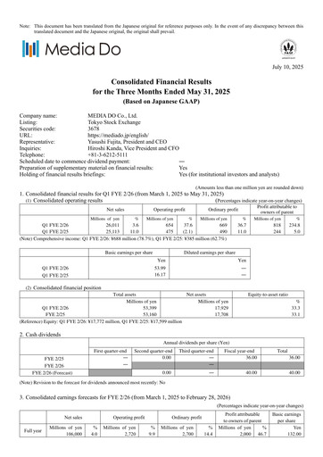 Thumbnail MEDIA DO Co., Ltd. Quarterly Report 2025-q1