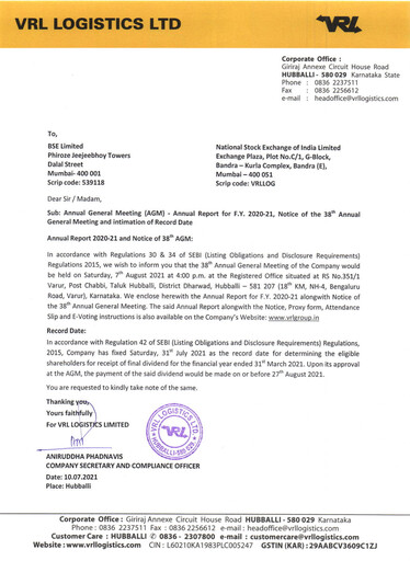 Thumbnail VRL Logistics Annual Report 2020-2021