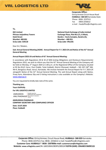 Thumbnail VRL Logistics Annual Report 2023-2024