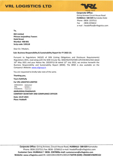 Thumbnail VRL Logistics ESG Report 2022-2023