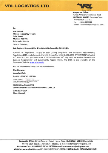Thumbnail VRL Logistics ESG Report 2023-2024