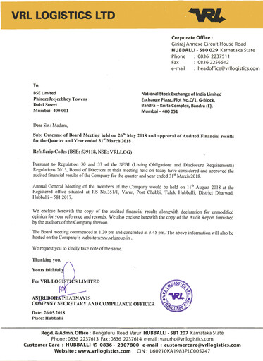 Thumbnail VRL Logistics Financial Statement 2017-2018
