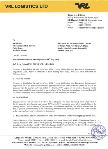 Thumbnail VRL Logistics Financial Statement 2018-2019