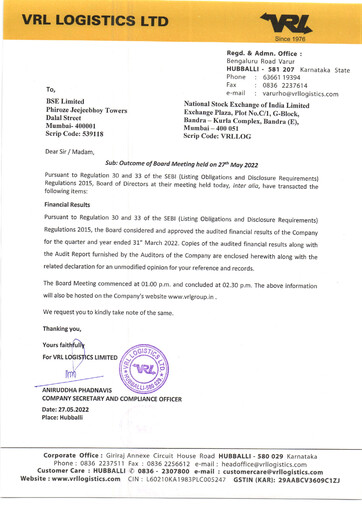 Thumbnail VRL Logistics Financial Statement 2021-2022