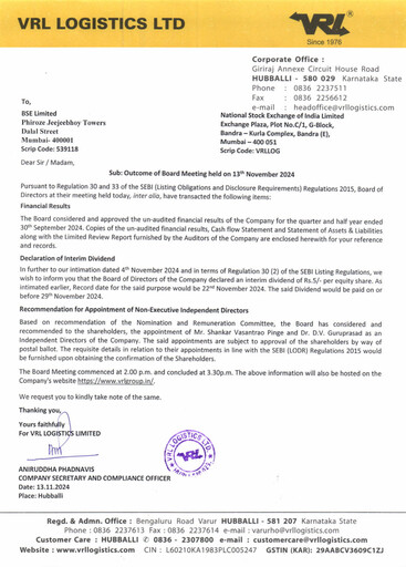 Thumbnail VRL Logistics Half-year Report 2024-h1