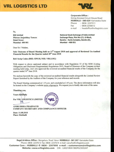 Thumbnail VRL Logistics Quarterly Report 2018-q1