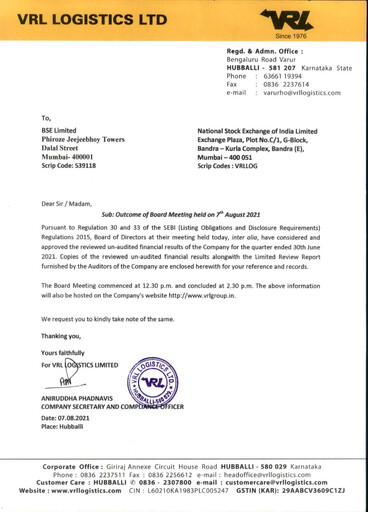 Thumbnail VRL Logistics Quarterly Report 2021-q1