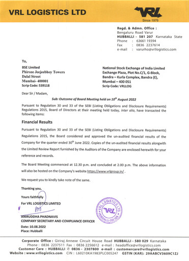 Thumbnail VRL Logistics Quarterly Report 2022-q1
