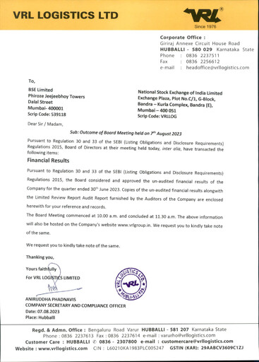 Thumbnail VRL Logistics Quarterly Report 2023-q1