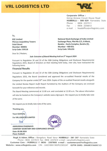 Thumbnail VRL Logistics Quarterly Report 2024-q1
