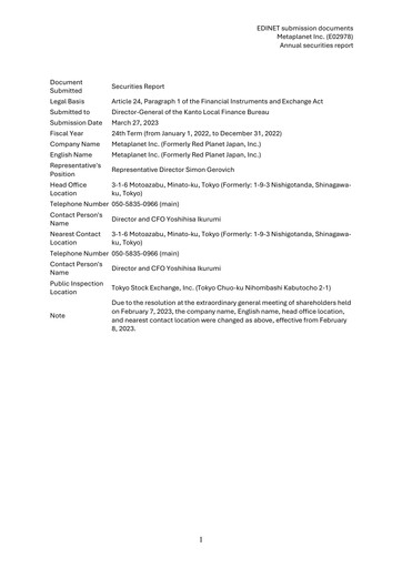 Vorschaubild Metaplanet Inc. Jahresbericht 2022