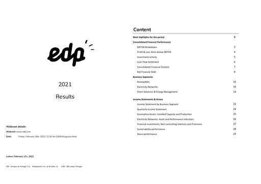 Miniature EDP Group Rapport financier 2021