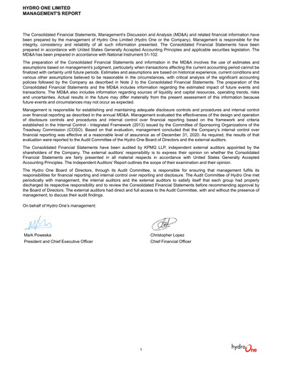Vorschaubild Hydro One
 Finanzmitteilung 2020