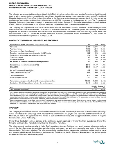 Thumbnail Hydro One
 Quarterly Report 2024-q1