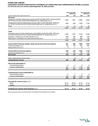 Thumbnail Hydro One
 Quarterly Report 2025-q3