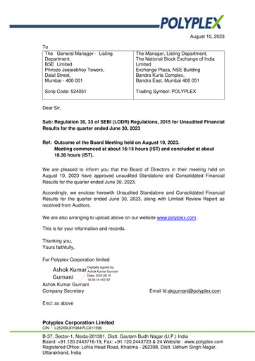 Thumbnail Polyplex Quarterly Report 2023-q1