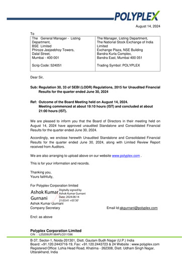 Thumbnail Polyplex Quarterly Report 2024-q1