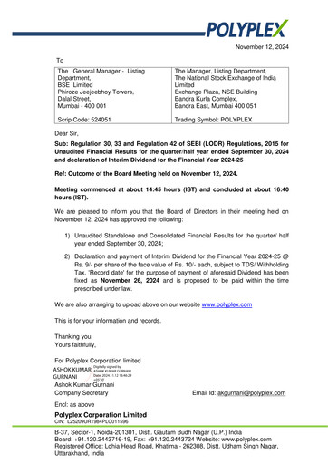 Thumbnail Polyplex Quarterly Report 2024-q2
