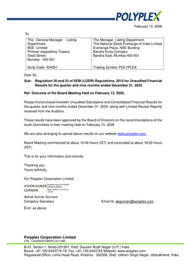 Thumbnail Polyplex Quarterly Report 2025-q3